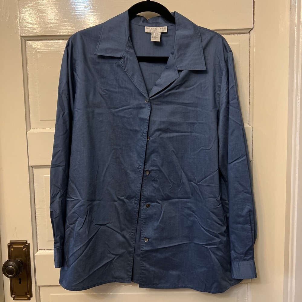 Doncaster Women's Button Down Shirt Size 12 Slate Blue Long Sleeve Classic